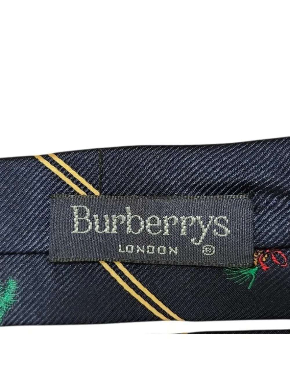Burberry London 100% Silk Navy Striped Pinecone Motif Men’s Tie Made Italy